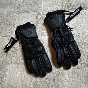 Hestra Black Cowhide Leather Ski/Snowboard Gloves Size 6